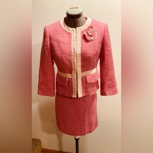 Moda International Pink Tweed Jacket Skirt Suit - Size 6